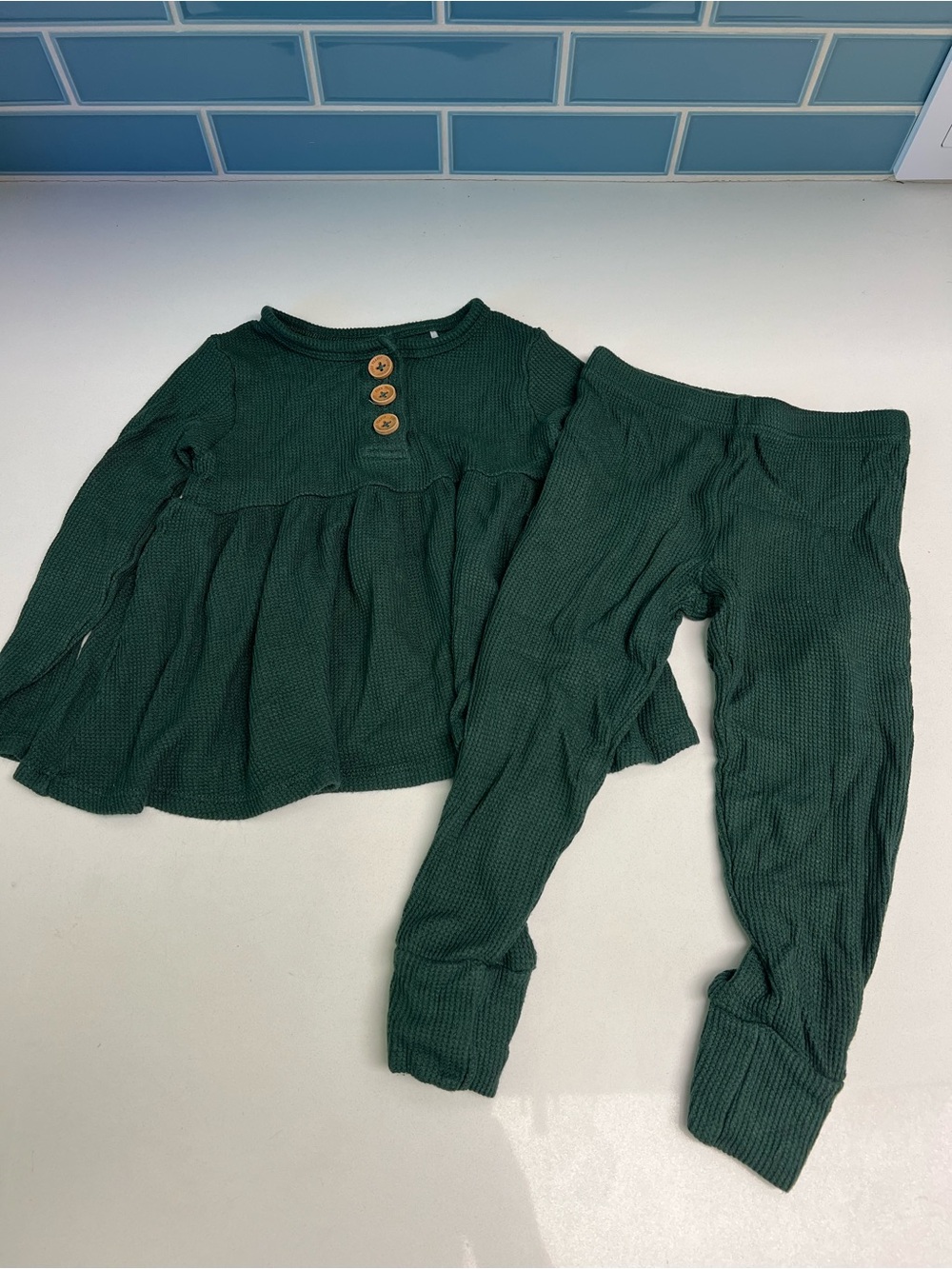 Posh Peanut Dark Green Ribbed Two-Piece Legging Set